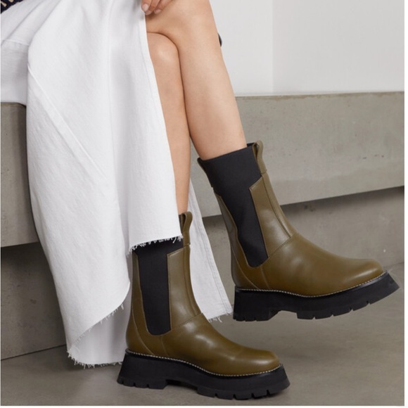 3.1 Phillip Lim Kate Leather Chelsea Combat Boots - Olive